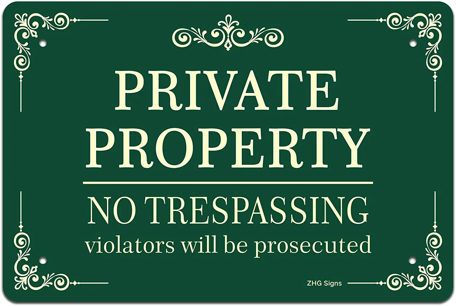 

ZHG Private Property No Trespassing Signs, Christmas Elegant Design 12" x 8" Rust Free Sturdy .040 Aluminum Violators Will Be