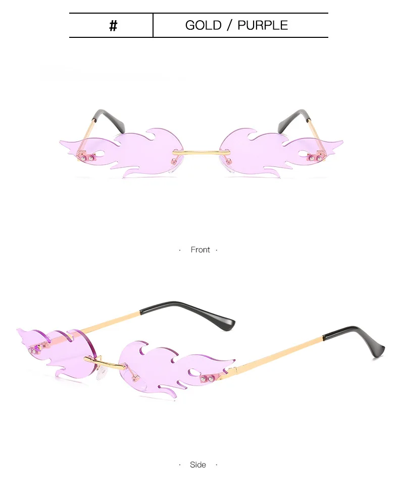 ladies sunglasses Fashion Flame Sunglasses Women 2021，Designer Luxuri Brand Rimless Decorative Glasses,High Quality Mirror Zonnebril,Party Oculos big square sunglasses