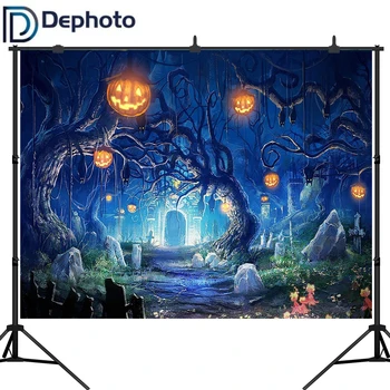 

Dephoto Halloween Pumpkin Backdrop Haunted Cemetery Ghost Bat Photography Background Party Decorations Photoshoot Studio Props