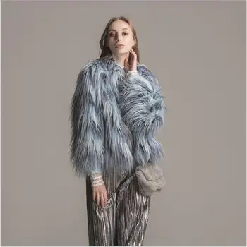 

New blue faux fur raccoon coat for women's wear in Europe and America in 2019