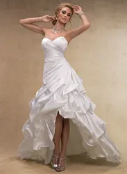 High Low Short Front Long Back A Line Sweetheart White Taffeta Pleated Beach For Bridal Gown Custom 2018 bridesmaid dresses