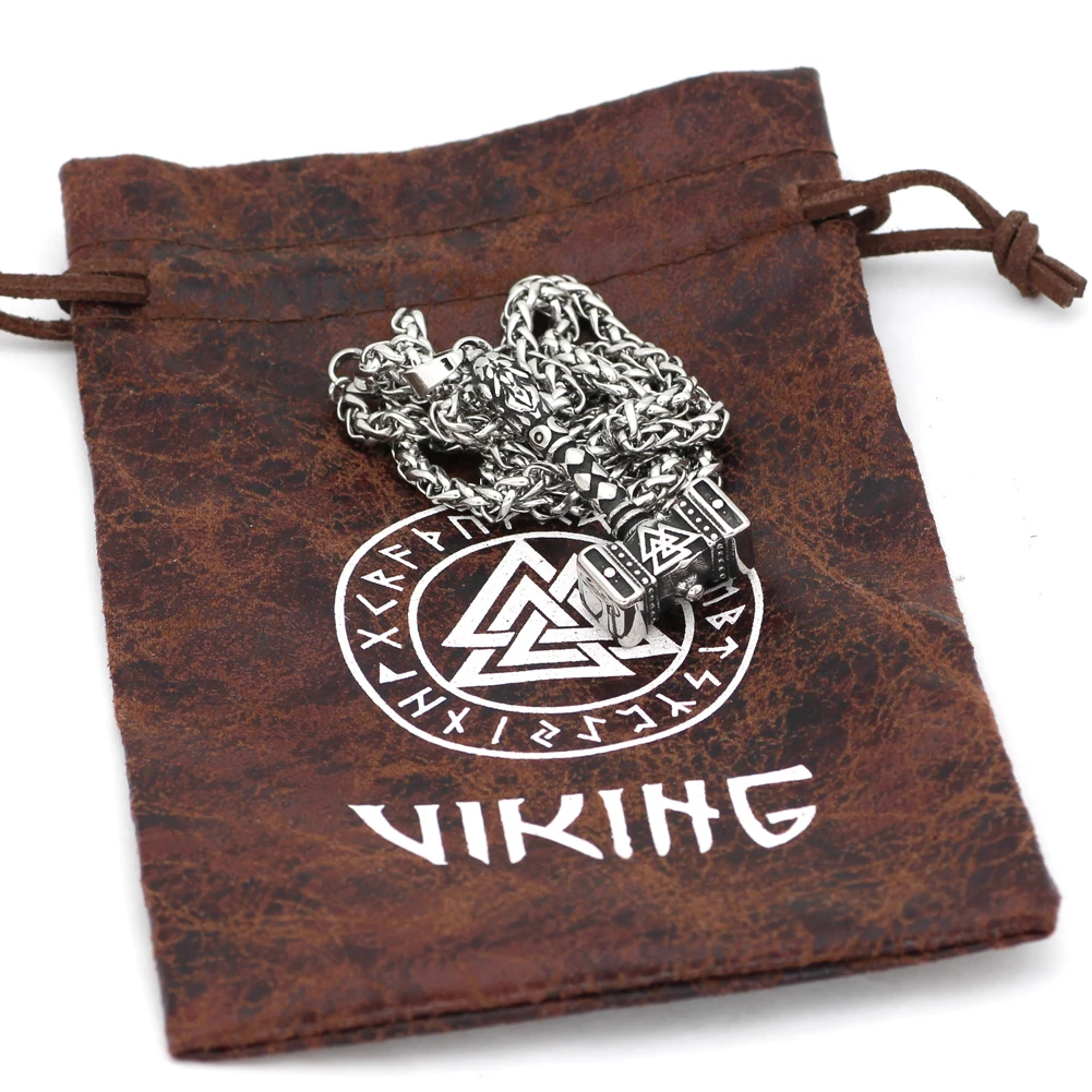 Скандинавский Викинг из нержавеющей стали Тор молот Мьёльнир odin wolf vegvisir кулон ожерелье с валкнутом подарочный пакет
