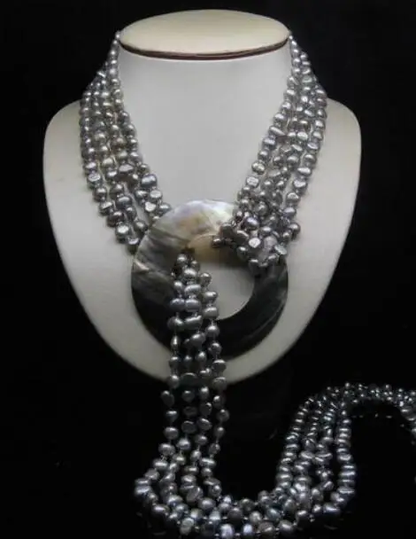 Ювелирное изделие жемчуг Цепочки и Ожерелья 32 &quotнатуральный 2-рядной 5-6 мм Silver_Gray