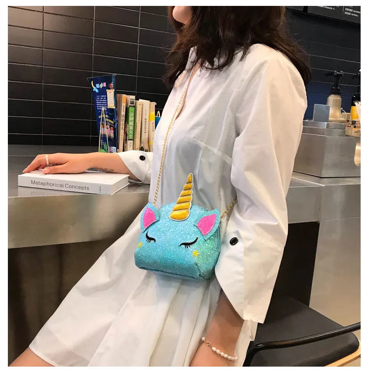 Kids Sequin Gillter Unicorn Handbag Purse Kuwaii Pink Silver Unicorn Crossbody Bags for Little Girls Mini Leather Shoulder Purse (36)