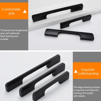 Modern Aluminum Alloy Black Cabinet Handles Kitchen Cupboard Door Pulls Drawer Knobs Fashion Furniture Hardware