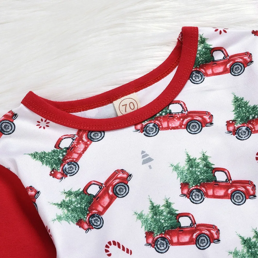 Newborn Baby Boys Girls Santa Christmas Long sleeve Romper red truck Jumpsuit for Kids 0-24M