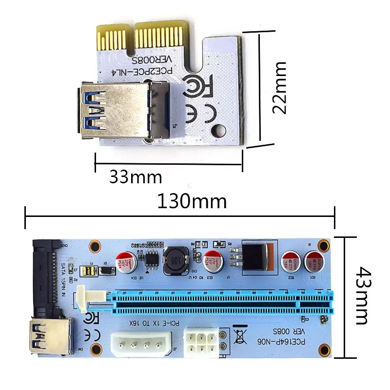 Pce164P N06 VER008 3 в 1 Molex 4Pin SATA 6PIN PCIE PCI E Express Riser Card 008 1x к 16x USB 0 кабель для майнинга| |