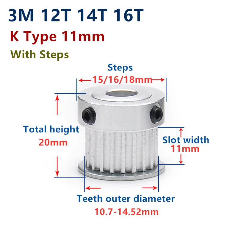 Зубчатые синхронные колеса 3M12 14 16 зубцы 3M12T 14T 16T зубчатый шкив ширина слота 11 мм K