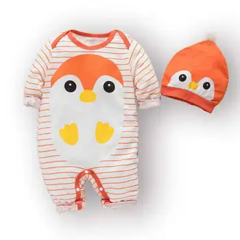 

Spring and Autumn Two-piece Hat Long Sleeve Round Neck Adjustable Shoulder Baby Climbing Suit Penguin Pattern Trousers Climbing