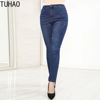 

TUHAO spring autumn Large size 10XL 9XL 8XL 7XL women's high waist jeans women loose casual pants trousers female jean WM23