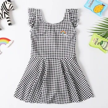 

2020 New Baby Girl Swimsuit Girl Age 2-8 Years Children One Piece Swimwear Classic Geometric Rainbow Embroidery Bathing Suit