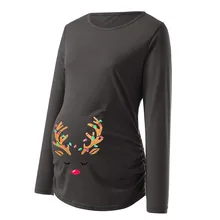 Одежда для беременных, женская одежда с принтом, Рождественский топ с длинными рукавами и рюшами, Одежда для беременных L401028