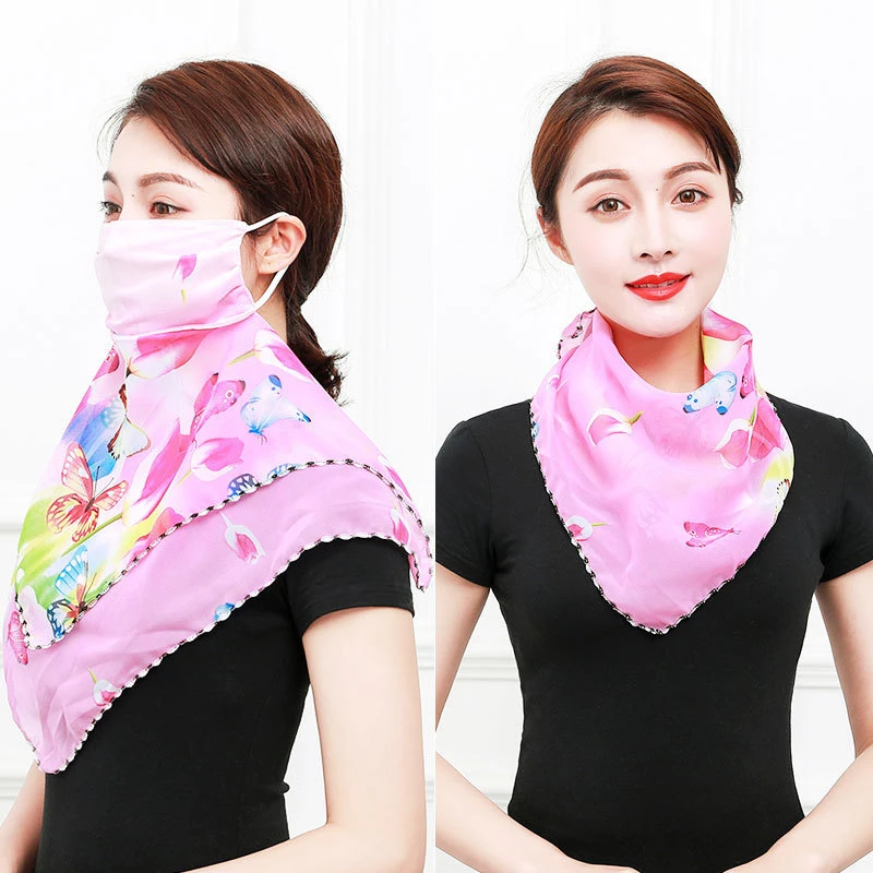 

Multi Function Face Shield Temperament Neck Breathable Mask New Summer Silk Scarf Women Anti UV Chiffon Thin Veil Hijab Bandana