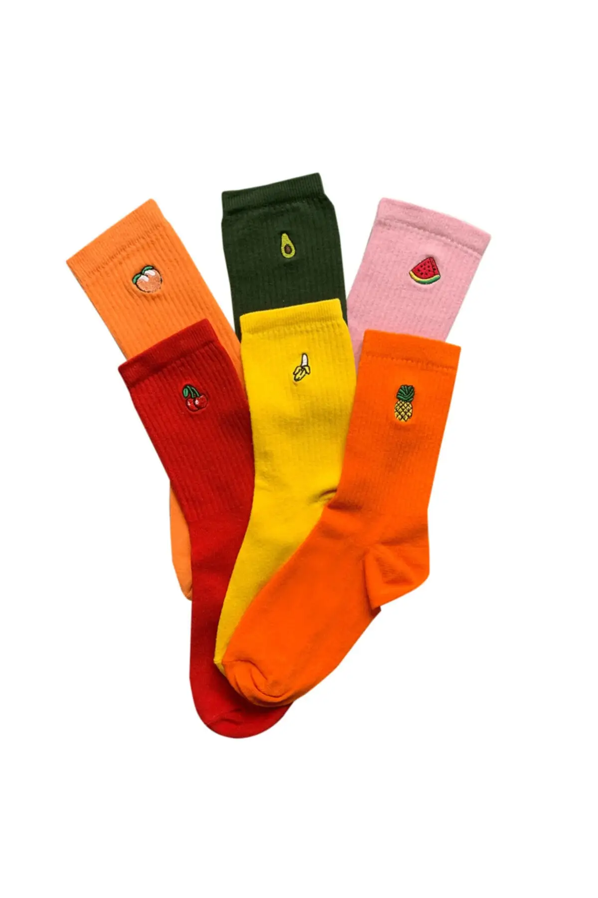 6'lı Fruits Embroidered Colorful Socks Box (36-41) welcome Design Wink Attractive Stylish Appearance Quality Stockings Trend Fashion 2021 Style New