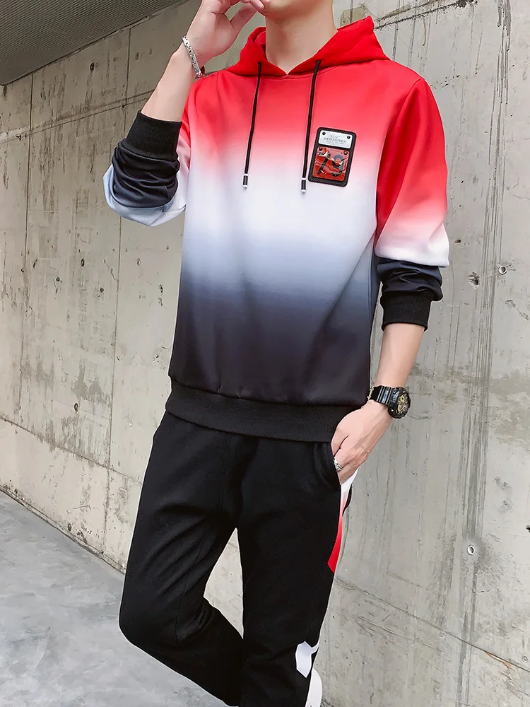 Спортивный костюм градиентный свитер брюки 2 комплекта, мужской уличный спортивный костюм для фитнеса, уличная модная повседневная одежда - Цвет: 05