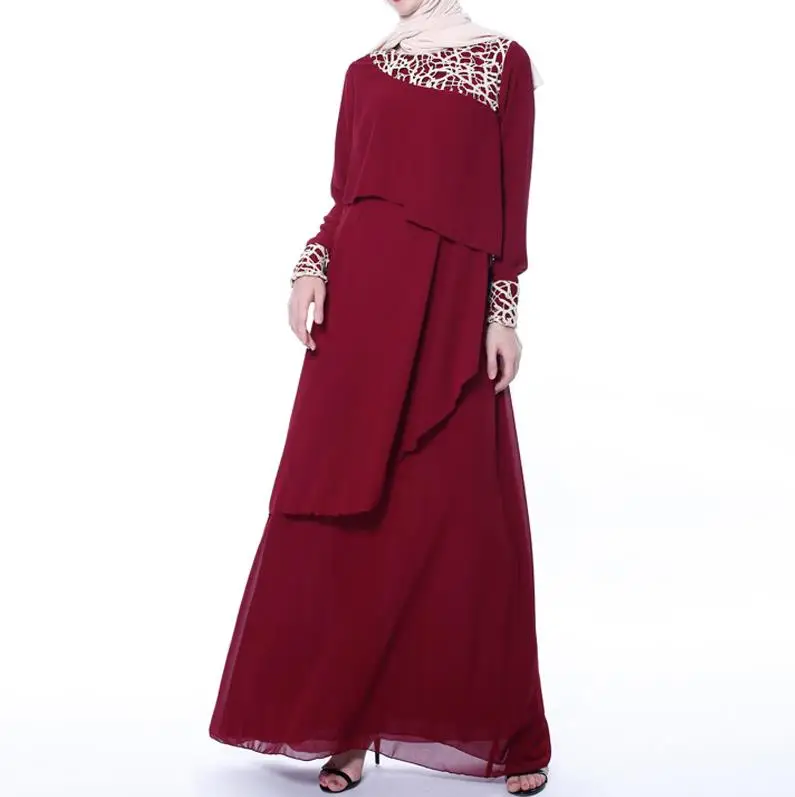 Кружевное мусульманское платье хиджаб Caftan abaya Турция Кафтан Дубай халат Femme турецкие платья Исламская, молитвенная одежда Абая для женщин - Цвет: Red dress