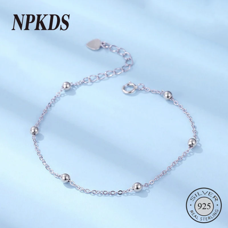 

Real 925 Sterling Silver Heart Round Beads Chain Bracelets Elegant Japan Korea Style Bracelets for Women Trendy Office Jewelry