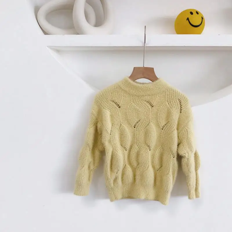 yellow Autumn New Girls Fashion Knitted Sweaters Kids Warm Fluffy Sweaters Children Girl Sweater Clothing - Цвет: yellow