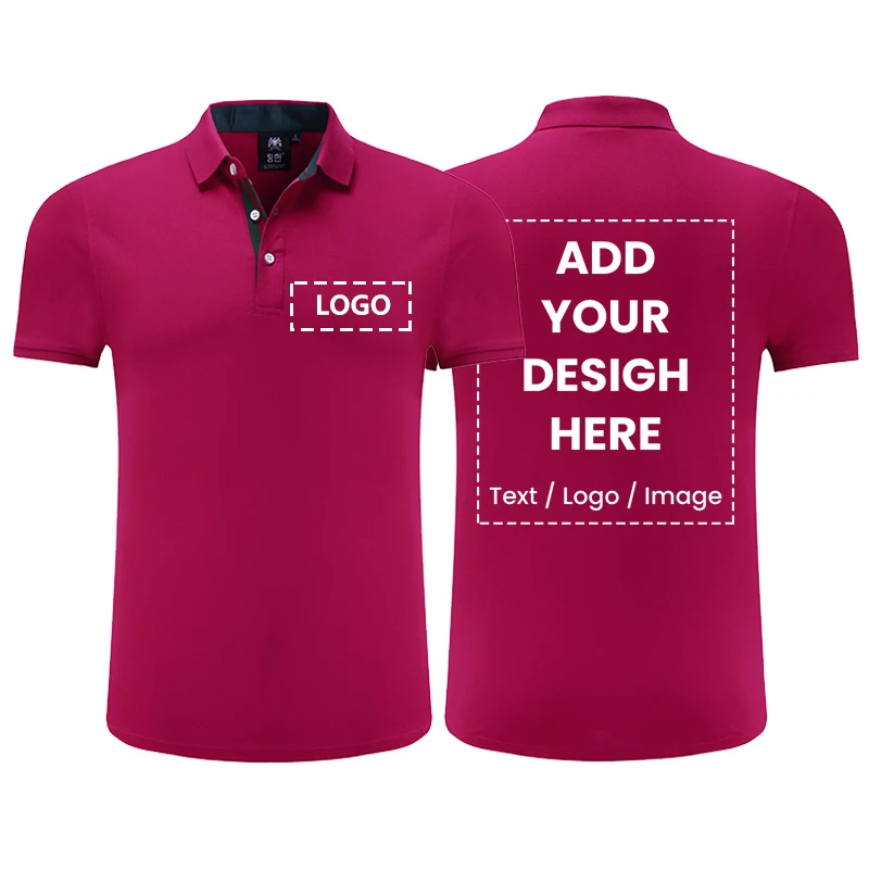 Высококачественная однотонная Классическая рубашка поло с коротким рукавом на заказ, мужская рубашка поло с принтом, дизайн с фото логотипом, униформа для делового персонала компании - Цвет: Rose Red