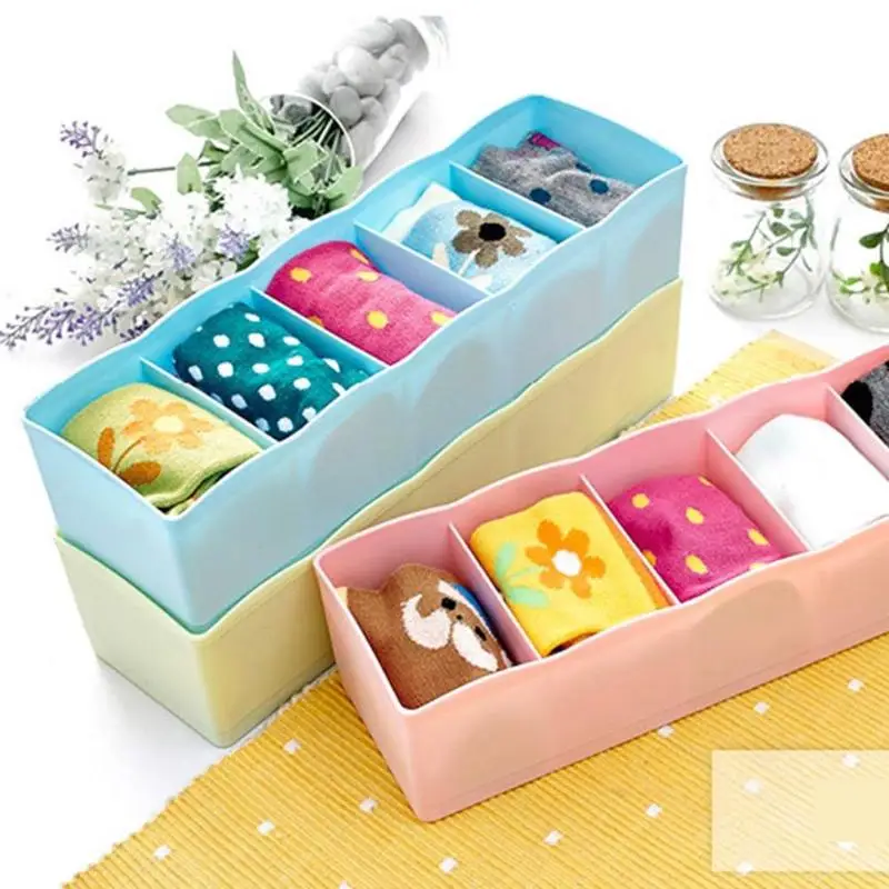 5 Grids Drawer Storage Box Socks Underwear Tie Bra Lingerie Organizer Cosmetic Home Daily Creative Jewelry Organizer Cases
