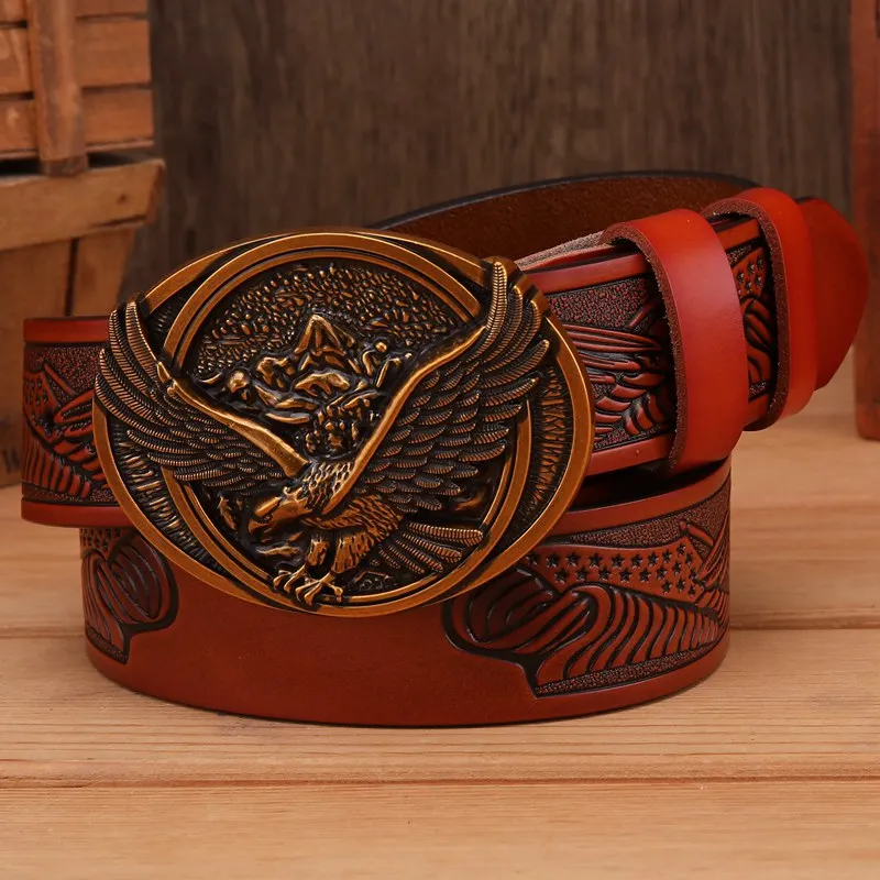gold eagle brown Новинка, ремень с орлом для мужчин, ремни, роскошный спилок, натуральная кожа, дизайнерский ремень для мужчин, высокое качество, коричневый, кофейный, верблюжий, ястреб, золотой, 115 - Цвет: gold eagle brown