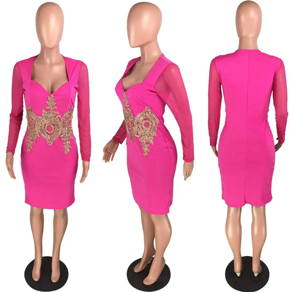 New Fashion Sexy Strapless Women Bandage Bodycon Desigual Dress Long Sleeve Embroidery Party Dresses party dresses