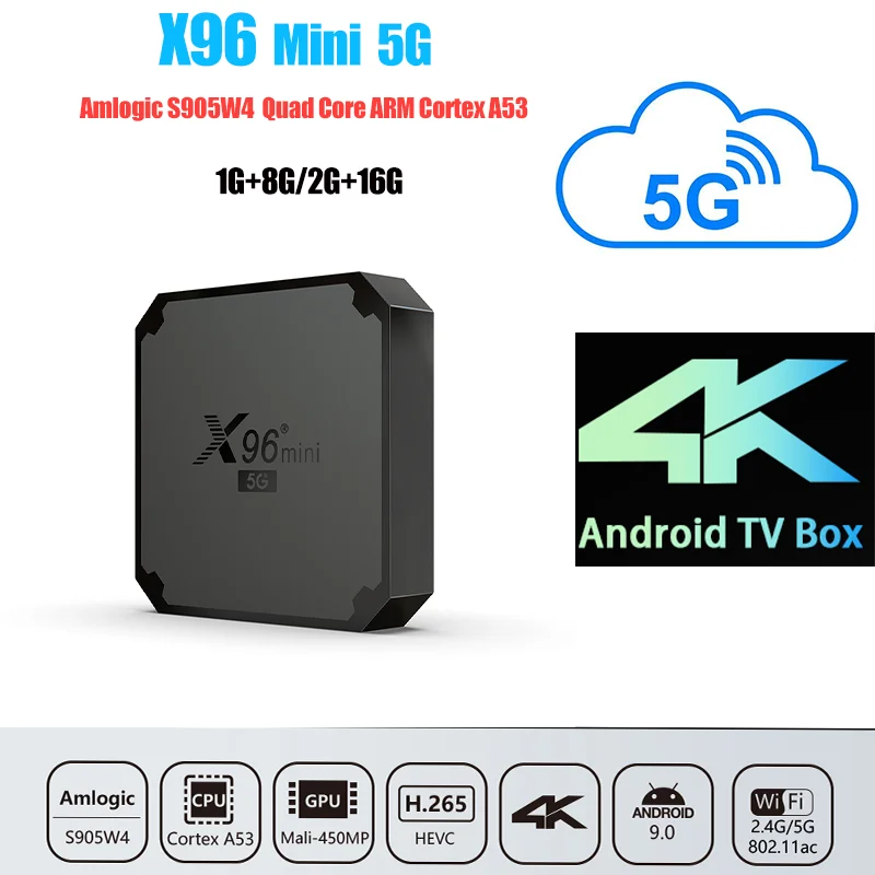 ТВ-приставка X96 Mini 5G android 9 0 Amlogic S905W4 1G 8G 2G 16G ip TV 4K 2 4G и двойной Wi-Fi медиаплеер |
