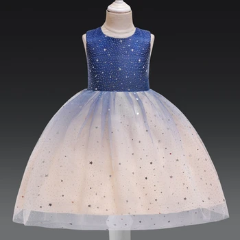 

New Lady Girl Wedding Party Starry sky Dress Girl Baptist Eucharist First Exchange Dinner Lace Sequins Dress