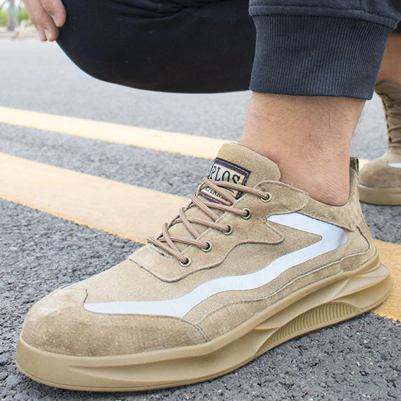 

New Breathable Mesh Safety Shoes Men Light Sneaker Indestructible Steel Toe Soft Anti-piercing Work Boots Plus size 36-46