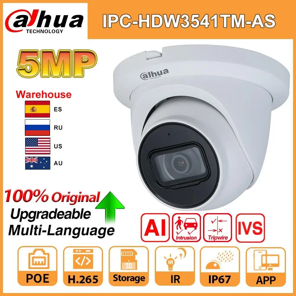 

Original dahua ip camera IPC IPC-HDW3541TM-AS 5MP ip camera with AI IVS Tripwire POE camera with SD card slot IR 50m H.265