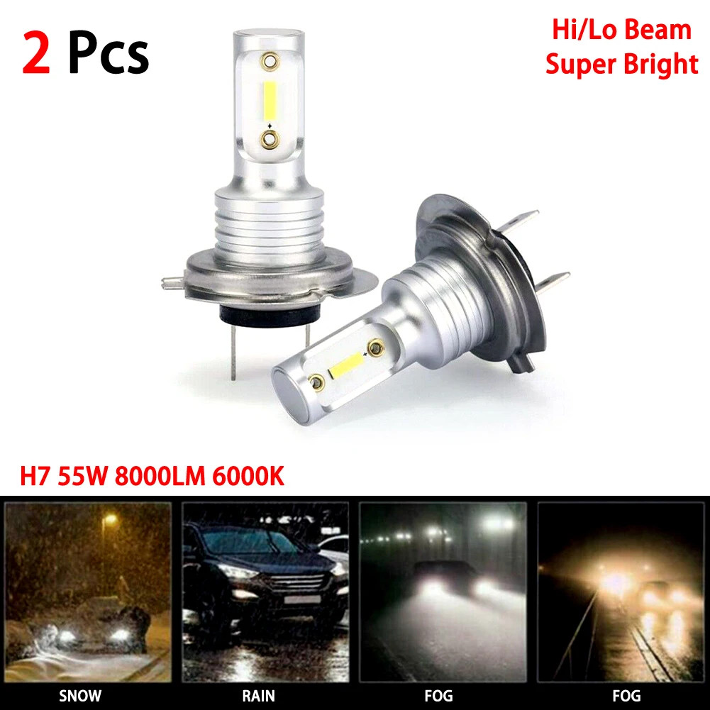 Комплект для переоборудования светодиодных ламп H7 Hi/Lo Beam 55 Вт 8000LM 6000K белые супер
