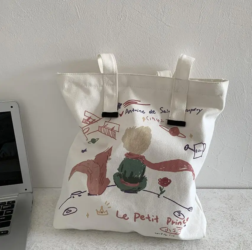 

Fashion Female Canvas Bag Reusable Shopping Bag Large Folding Tote Eco Foldable Cotton Bags Canvas Handbag Cartoon Shopping Bag