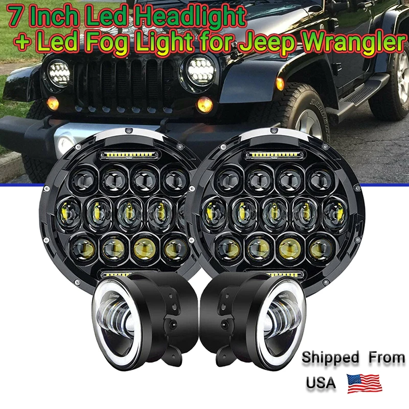 Светодиодный светильник для Jeep Wrangler JK CJ LJ 7 дюймов 75 Вт + 4 дюйма противотуманный