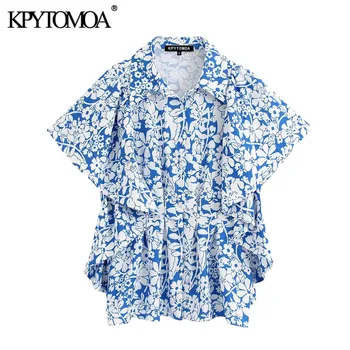

KPYTOMOA Women 2020 Elegant Fashion Floral Print Ruffled Blouses Vintage Lapel Collar Long Sleeve Female Shirts Blusas Chic Tops