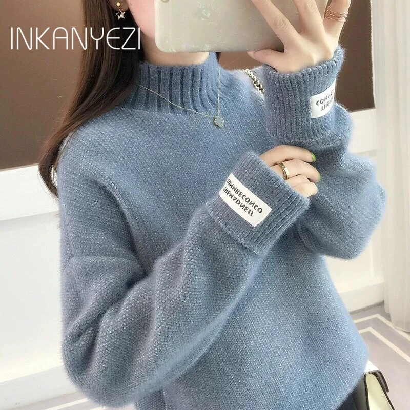 

Mink Cashmere Knitted Sweater Women Turtleneck For Autumn Winter 2019 Long Sleeve Jumper Korean Ladies Pullover Female -85