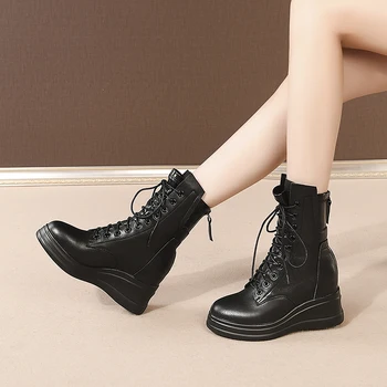 

Genuine Leather Ankle Boots Short Boots Shoes Woman wedges High Heeled Platforms Casual Boots Women Autumn Winter Warm