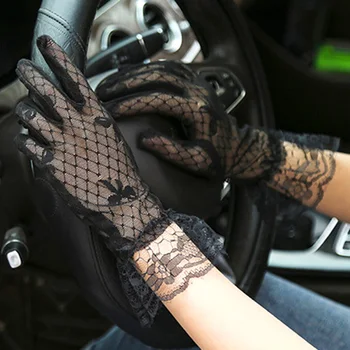 

Female Sexy Flower Lace Sunscreen Gloves Ceremony Wrist Gloves Breathable Short Lace Finger Gloves Mesh Embroidered Transparent