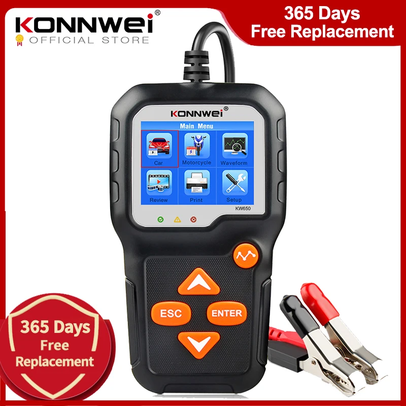KONNWEI KW650 Car Motorcycle Battery Tester 12V 6V  Battery System Analyzer 2000CCA Charging Cranking Test Tools for the Car