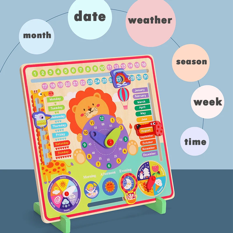 Children Montessori Wooden Clock Education Board Toys Multifunctional Learning Calendar Weather Season Time Teaching Aids Gifts 3