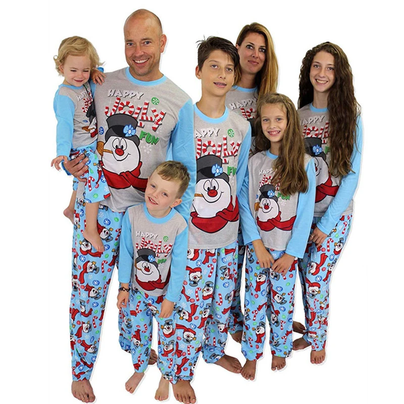 

Family Matching Christmas Pajamas Set Mom And Kid Clothes Snowman Print Warm Swearshirt Pants Adult 2pcs Clothing Outfit