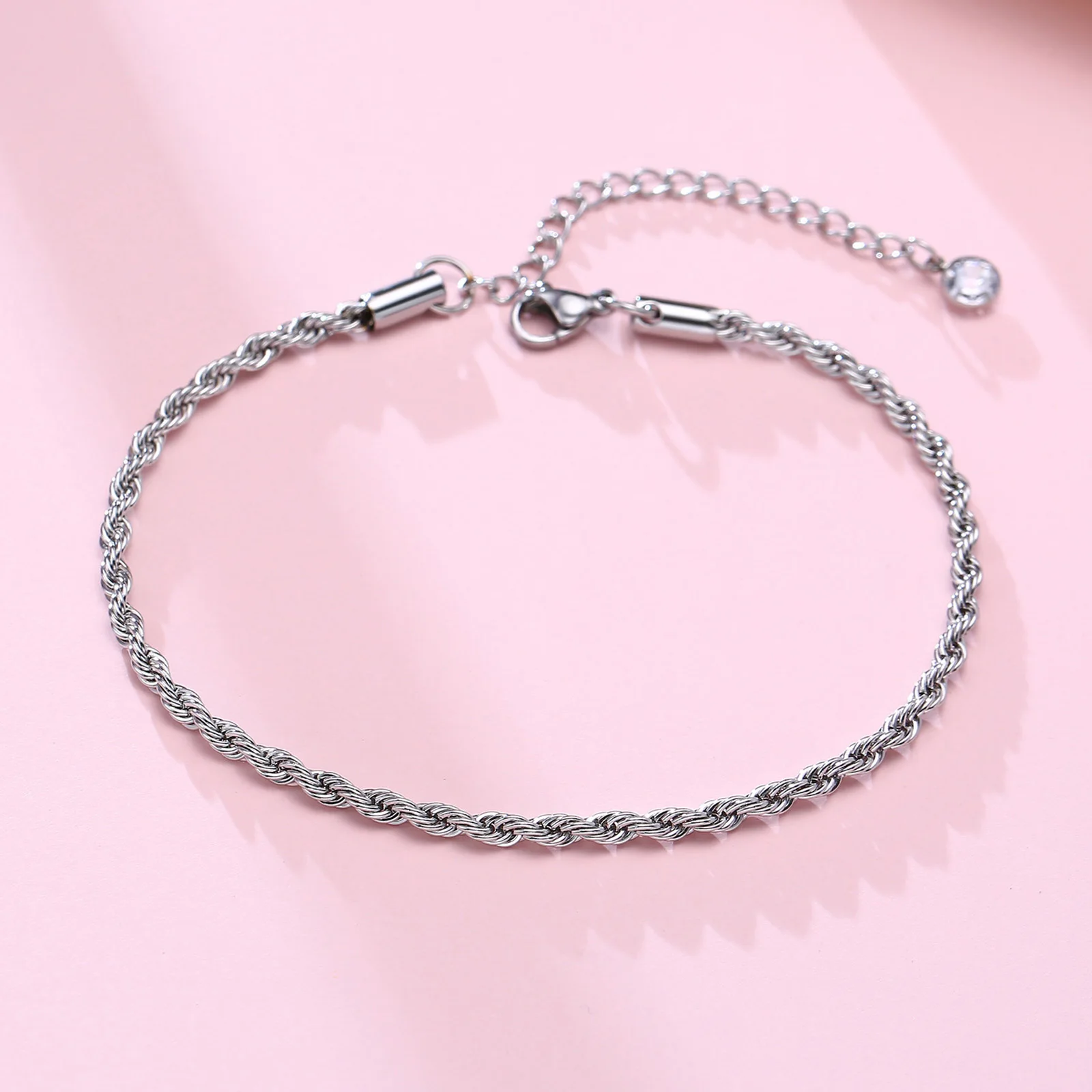 Stainless Steel Men's Anklet With Cross Charm Double Chain