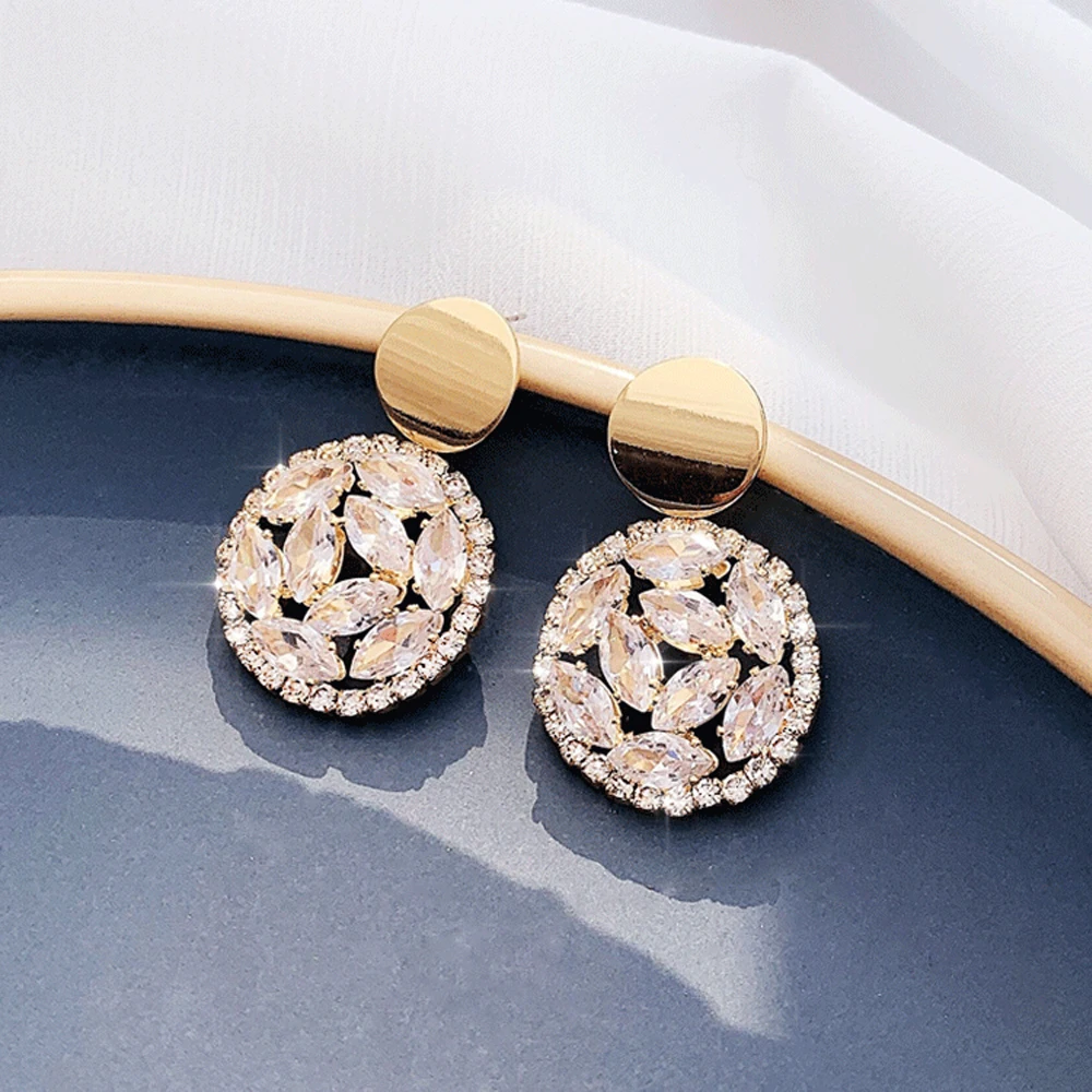 Модный Круглый букет из кристаллов розовое золото свадебные серьги гвоздики в