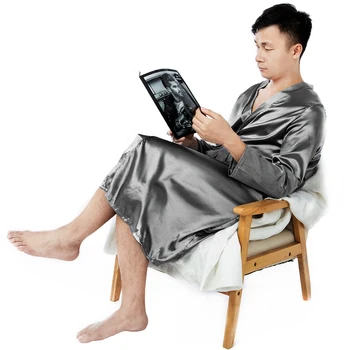 

Men's Pajamas Bathrobe Smooth Long Sleeve Nightgown Sleepwear Man Pajamas Comfortable Male Clothing