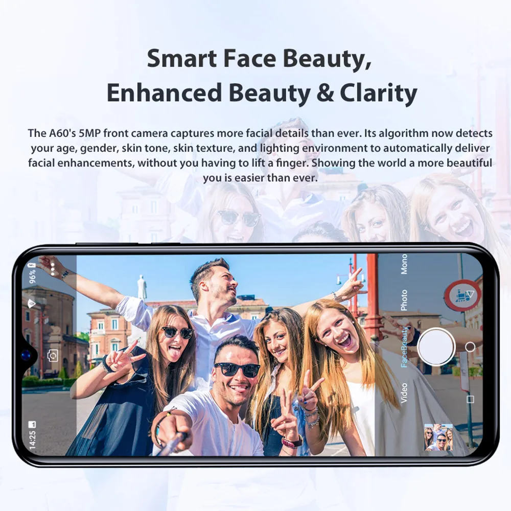  Blackview A60 Smartphone Quad Core Android 8.1 4080mAh Cellphone 1GB+16GB 6.1inch 19.2:9 Screen Dua