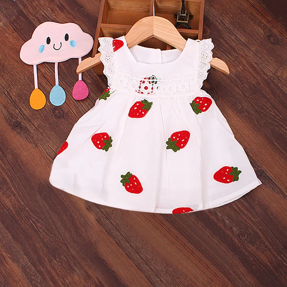 Детская одежда Модная детская без рукавов с цветочной вышивкой клубники для