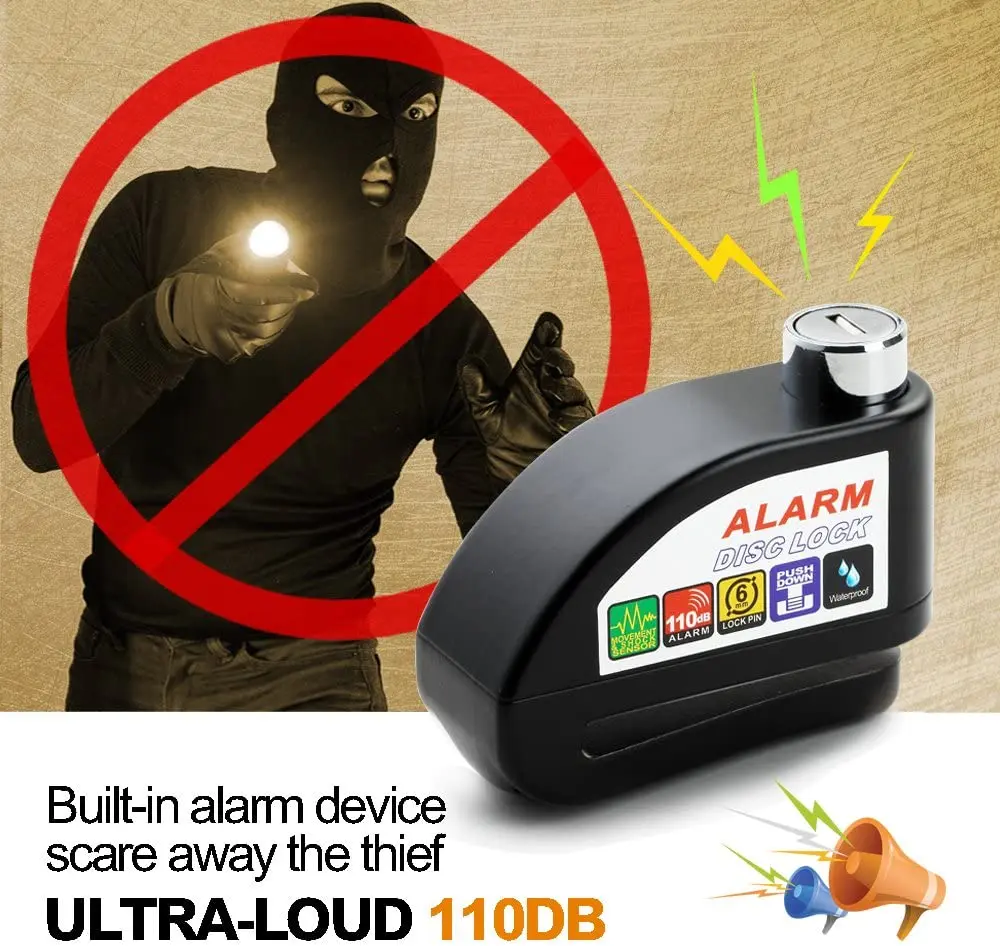 Candado de disco para moto alarma 110db lt303