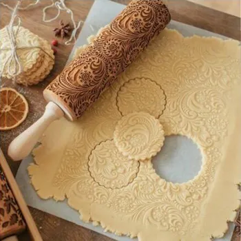 

Christmas Embossing Rolling Pin Baking Cookies Noodle Biscuit Fondant Cake Dough Engraved Roller Flower