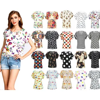 

Woman's T-shirt Summer Women's Casual Short Sleeve Loose Chiffon T-shirt Print Tops Women's Shirt Chiffon Tops Tee Women T-shirt