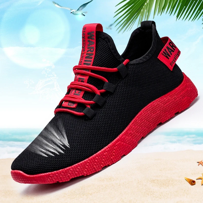 Мужские кроссовки; Повседневная Нескользящая Мужская Вулканизированная обувь; дышащая мужская обувь из сетчатого материала на шнуровке; износостойкая обувь; tenis masculino - Цвет: Red
