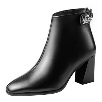 

High Heels Female Chelsea Boots Winter Elegant Women Genuine Leather Ankle Boots Dancing Party dress Shoes Woman Plus Size 43